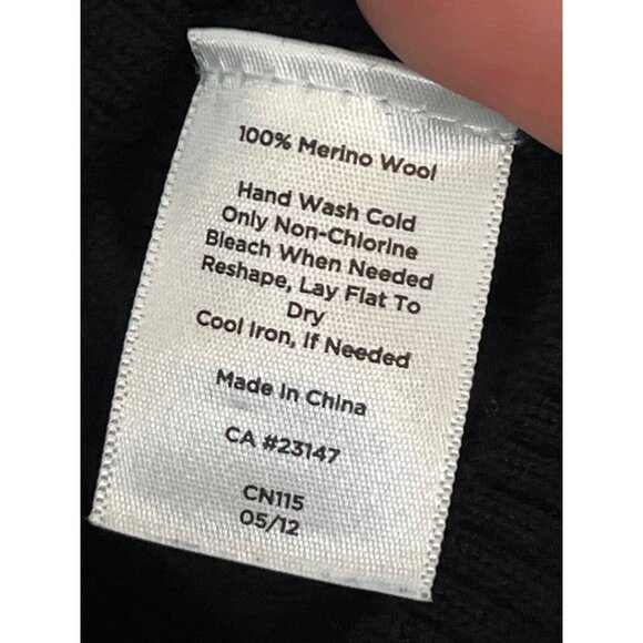 Talbots Extra Fine Merino Wool Black Cowl Neck Button Front Cardigan Pockets L - Picture 6 of 7